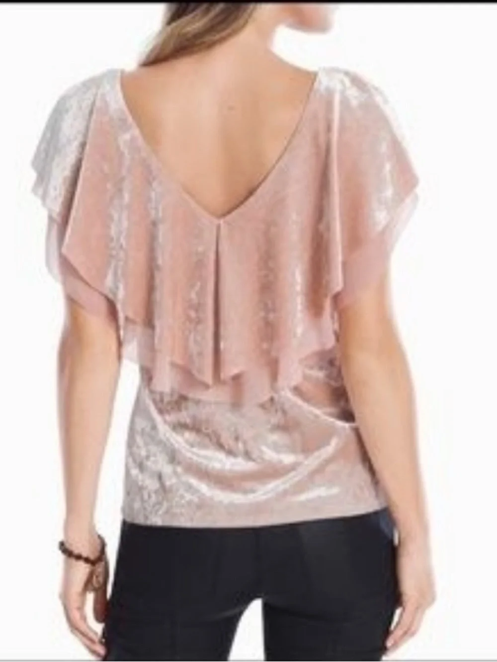 NWOT Blush Pink Velvet Ruffle Tie-Waist Blouse by White House Black Market